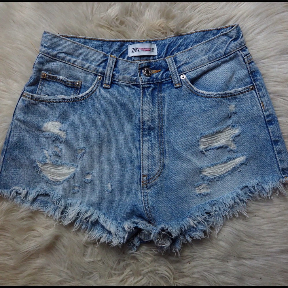 Zara Light wash high rise denim shorts 4